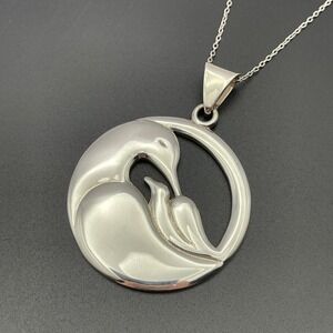 Ken Kantro Cradle Pendant Necklace Sterling Silver Mother and Child Bird Jewelry